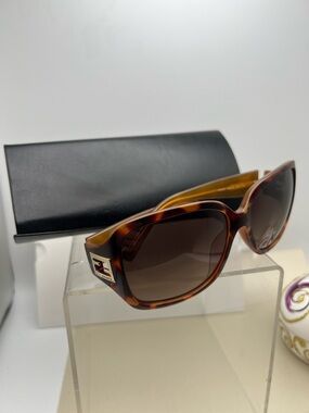 FENDI Tortoiseshell Oversized Women's Sunglasses Zucca FF Logo Brown Lenses
